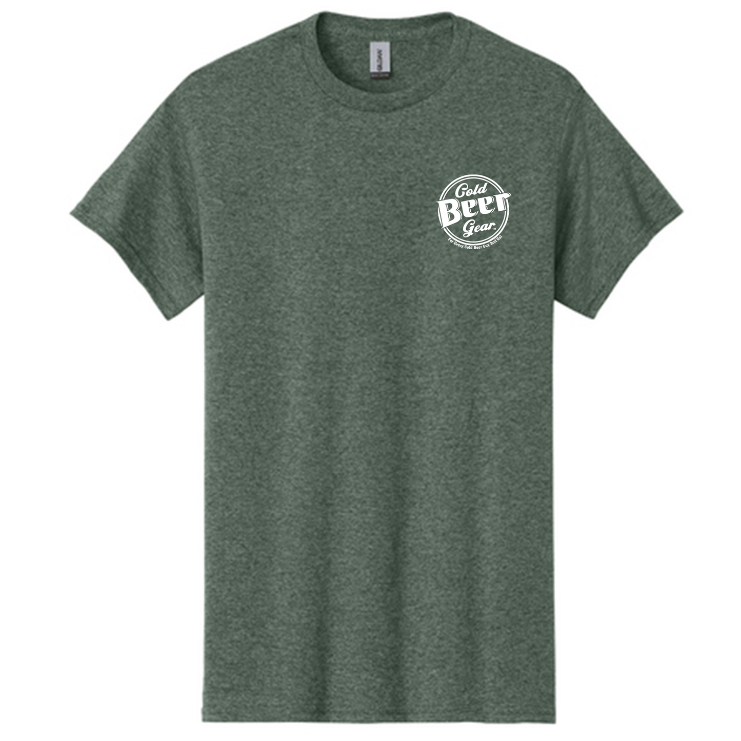 #Cold Beer Gear Corner Logo Front /Gulf of America back Short Sleeve Soft Style T (ARMY GREEN HEATHERED/WHITE)