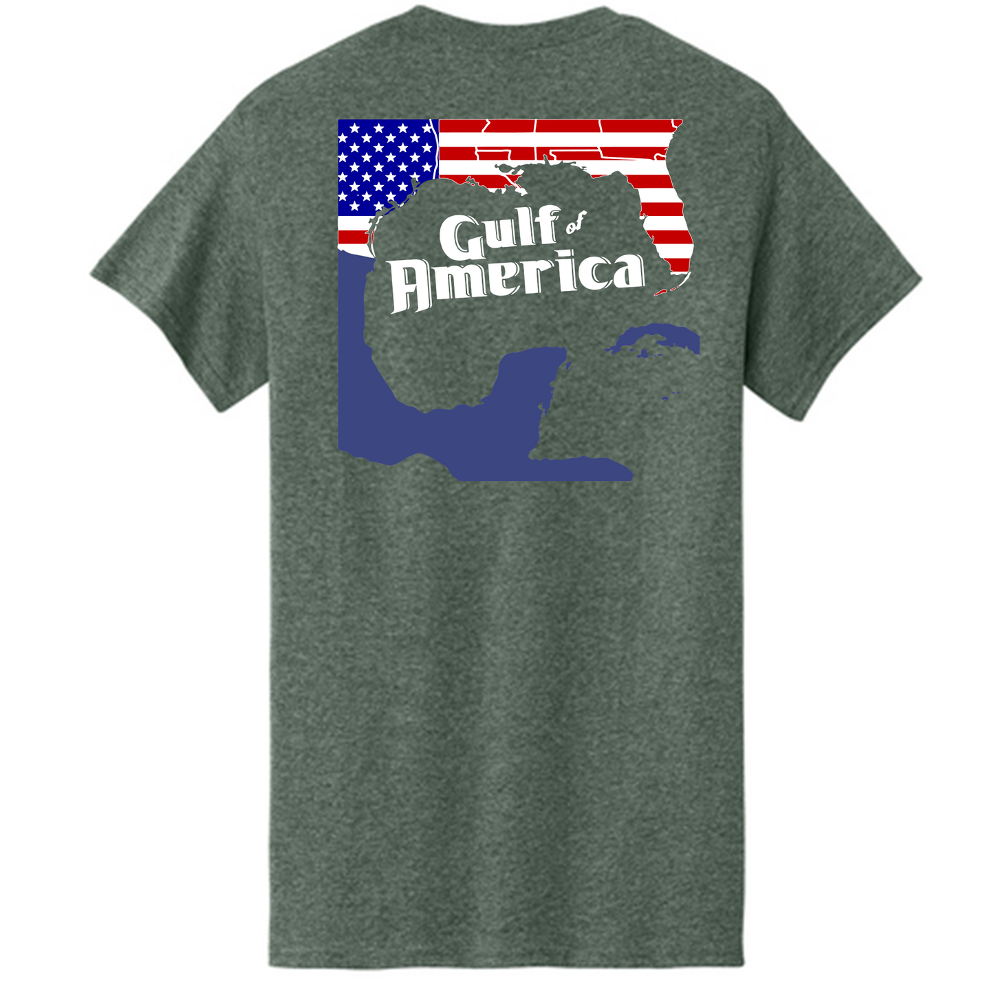 #Cold Beer Gear Corner Logo Front /Gulf of America back Short Sleeve Soft Style T (ARMY GREEN HEATHERED/WHITE)