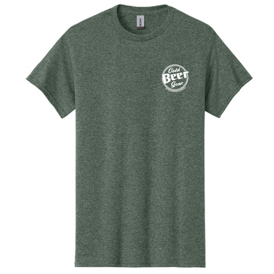 #Cold Beer Gear Corner Logo Front /Gulf of America back Short Sleeve Soft Style T (ARMY GREEN HEATHERED/WHITE)