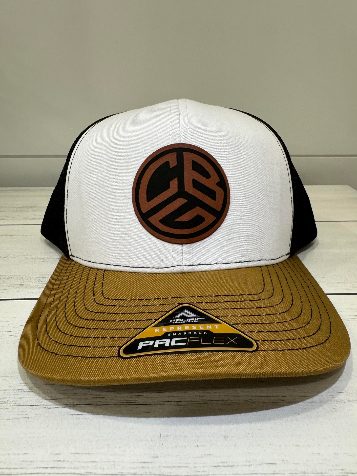 CBG Logo Hat (WHITE FRONT/BLACK BACK/GOLD BILL) MID PROFILE FLEX FIT