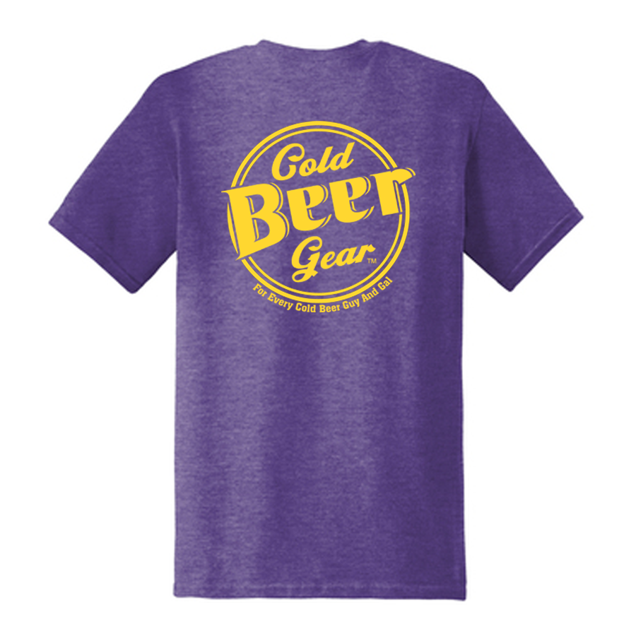 CBG Corner Logo Front /Cold Beer Gear Logo Back Short Sleeve Soft Style T (PURPLE HEATHERED/GOLD)