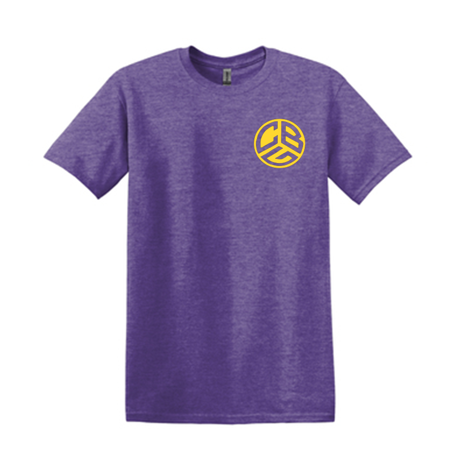 CBG Corner Logo Front /Cold Beer Gear Logo Back Short Sleeve Soft Style T (PURPLE HEATHERED/GOLD)