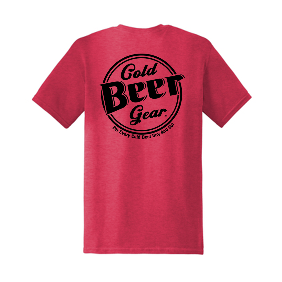 CBG Corner Logo Front /Cold Beer Gear Logo Back Short Sleeve Soft Style T  (RED HEATHERED/BLACK)