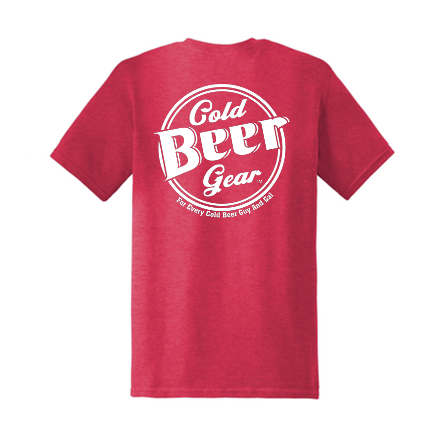 CBG Corner Logo Front /Cold Beer Gear Logo Back Short Sleeve Soft Style T (RED HEATHERED/WHITE)